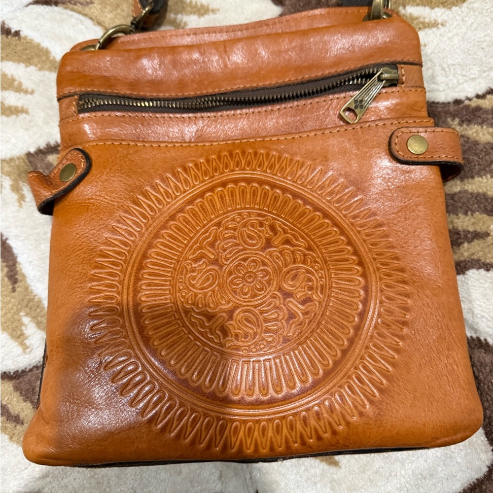 Patricia Nash Tan Embossed Leather Crossbody Bag